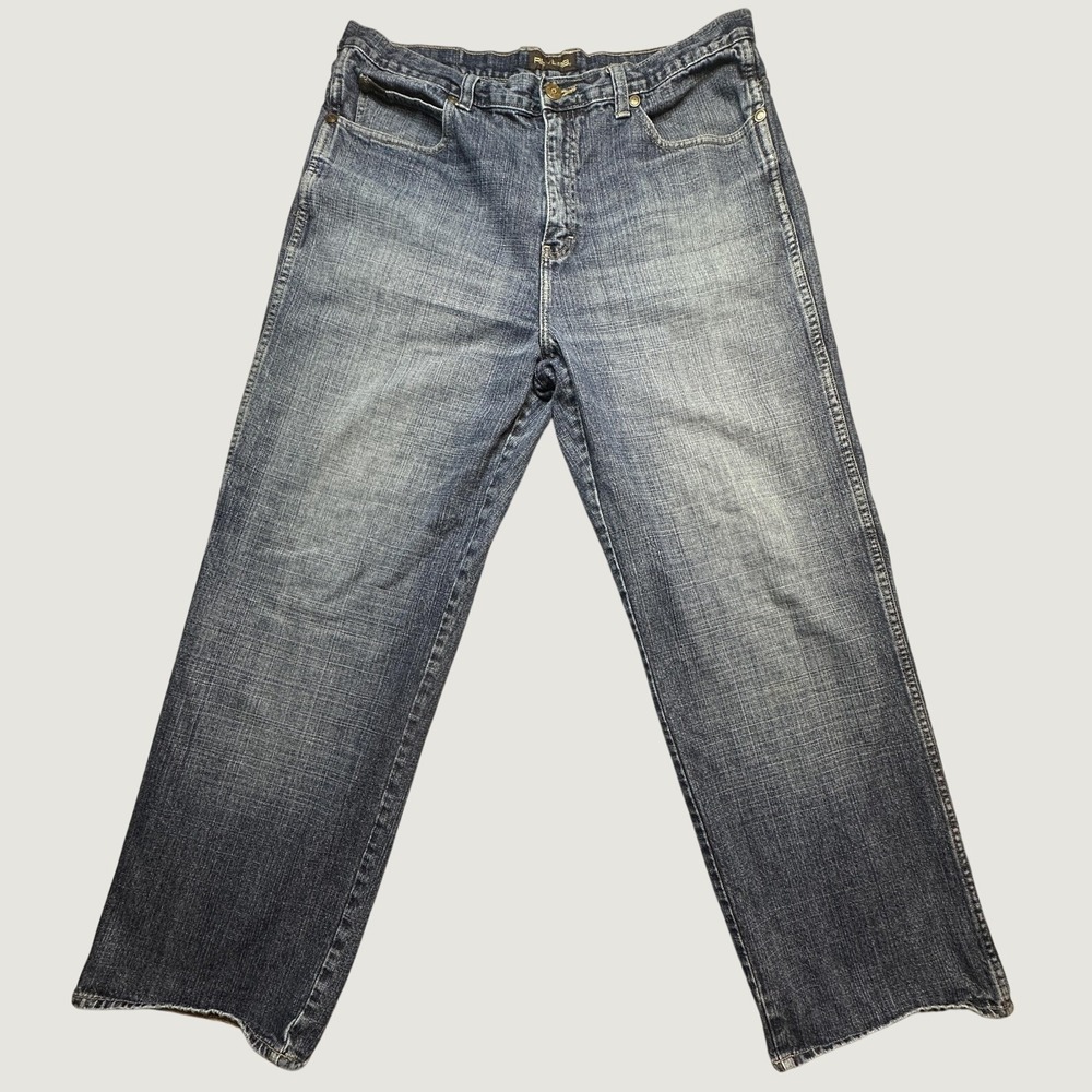 Reverb Jeans Mens 38x30 Relaxed Wide Leg Baggy Blue Embroidered Pocket Denim